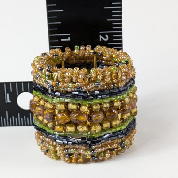 Pier One Napkin Rings Set 10 Glass Bead Brown Green Gold 1.75" Barrel Fall Boho - Picture 6 of 7
